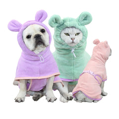 Cute Dog Bathrobe Pet Drying Coat Clothes Microfiber Absorbent Beach Towel For Dogs Cats Fast Dry Dog Fast Drying Hooded Jacket
