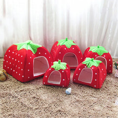 Foldable Pet House Strawberry Cat Bed Portable Entrance Pet Puppy Cave Sofa Cat Tent Sleeping Bed for Cats Dog