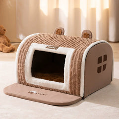 Cute Pet House with Foldable Soft Pet Bed Detachable Washable Pet Castle Suitable for Small Medium-sized Dogs and Cat Cave Nests