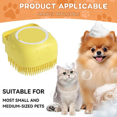 Pet Grooming Bath Massage Brush With Soap And Shampoo Dispenser, Soft Silicone Bristle For Long Short Haired Dogs Cats Shower