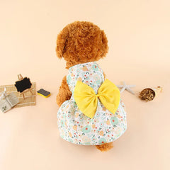 Thin Pet Dress for Dogs Cats - Cute Floral Print Princess Dress with Bow, New Style Puppy Skirt for Teddy Small Pets