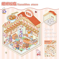 Cute Cartoon Animal Little House 3D Landscape Sticker Children's Fun PET Decompression DIY Games Kawaii Miniature World Decals