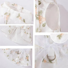 Pet Clothing Dogs Dresses Puppy Breathable Lace Floral Skirt Ribbon Bow Cat Dog Double-layer Princess Dress with Traction Buckle