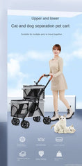 New Pet Stroller Double Layer Suitable for Two Pet Cats Dogs Foldable Cart Breathable Dog Stroller Pet Trolley carry on case