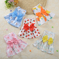 Thin Pet Dress for Dogs Cats - Cute Floral Print Princess Dress with Bow, New Style Puppy Skirt for Teddy Small Pets