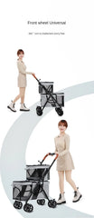 New Pet Stroller Double Layer Suitable for Two Pet Cats Dogs Foldable Cart Breathable Dog Stroller Pet Trolley carry on case