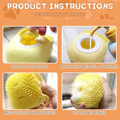 Pet Grooming Bath Massage Brush With Soap And Shampoo Dispenser, Soft Silicone Bristle For Long Short Haired Dogs Cats Shower