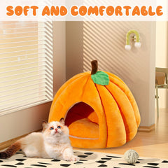Halloween Themed Pet Pumpkin House Autumn And Winter Cat And Dog Semi-Enclosed Pet Bed Warm And Thick Cat And Dog Bed