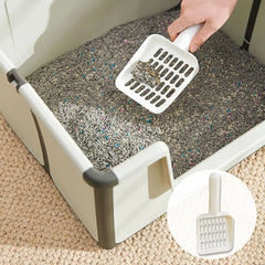 Large Capacity Foldable Cat Litter Box High Sides Removable Scoop Semi-Closed Litter Box with Scoop Open Top Low Entry