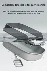 Cat Litter Box High Side Thicken Semi Enclosed Splashproof with Removable Scoop Large Capacity Easy Clean Cat Toilet Supplies