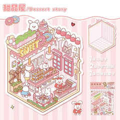 Cute Cartoon Animal Little House 3D Landscape Sticker Children's Fun PET Decompression DIY Games Kawaii Miniature World Decals