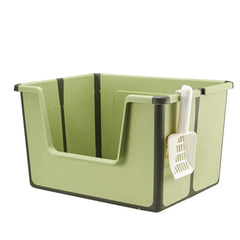 Large Capacity Foldable Cat Litter Box High Sides Splashproof Semi-Closed Litter Box with Scoop Removable Scoop Low Entry