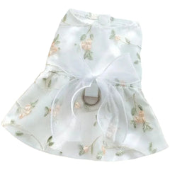Pet Clothing Dogs Dresses Puppy Breathable Lace Floral Skirt Ribbon Bow Cat Dog Double-layer Princess Dress with Traction Buckle