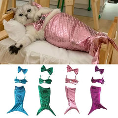 Cat Mermaid Costume Mermaid Tail Clothes Sequin Mermaid Dress Cat Dog Outfit Soft Funny Pet Costumes Fishtail Clothes Unique Sea