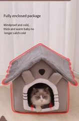 Cat Bed Dog House Gray Soft Plush Detachable Semi Enclosed Foldable Warm Cat Villa Pet Nest Four Season Universal Pet Supplies