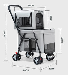 Multifunctional double-layer pet cart Lightweight and foldable pet outdoor travel stroller Ventilated and breathable dog cart