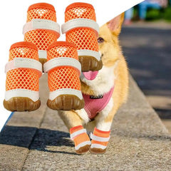 Small Dog Shoes Breathable Dog Mesh Shoes Paws Protectors Adjustable Sandals Anti-Slip Pet Apparel For Hot Days