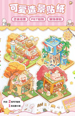 Cute Cartoon Animal Little House 3D Landscape Sticker Children's Fun PET Decompression DIY Games Kawaii Miniature World Decals