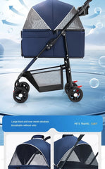 Portable Outdoor Pet Stroller Foldable and Separable Travel Pet Stroller Large Basket Pet Bag Cat and Dog Supplies
