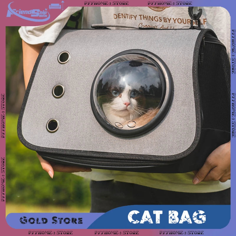 Portable Pet Travel Bag Transparent Foldable Breathable Cat Backpack Lightweight Handheld Tote Carrying Pets Travel Essential