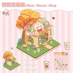 Cute Cartoon Animal Little House 3D Landscape Sticker Children's Fun PET Decompression DIY Games Kawaii Miniature World Decals