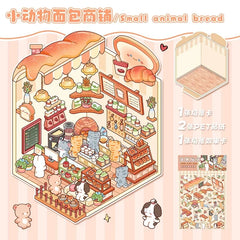 Cute Cartoon Animal Little House 3D Landscape Sticker Children's Fun PET Decompression DIY Games Kawaii Miniature World Decals