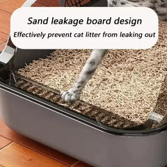 Cat Litter Box High Side Thicken Semi Enclosed Splashproof with Removable Scoop Large Capacity Easy Clean Cat Toilet Supplies