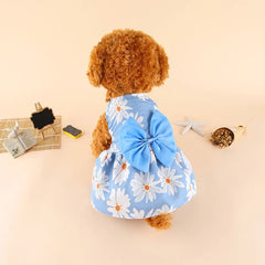 Thin Pet Dress for Dogs Cats - Cute Floral Print Princess Dress with Bow, New Style Puppy Skirt for Teddy Small Pets