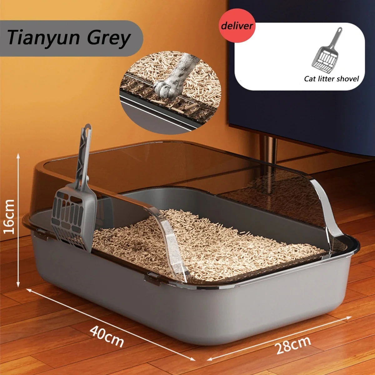 Open Type Cat Litter Box Semi Enclosed Splash Proof and Easy Clean Cat Toilet Cleaning Cat Litter Box with Cat Litter Shovel