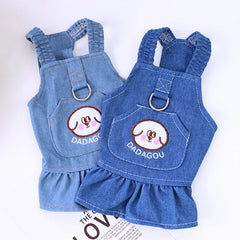 Pet Denim Dress for Dog Small Dog Clothes Cowboy Dress Sundress with Leash Ring Spring Summer Soft Sweet Skirt Pet Costume
