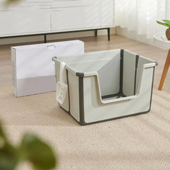Large Capacity Foldable Cat Litter Box High Sides Removable Scoop Semi-Closed Litter Box with Scoop Open Top Low Entry