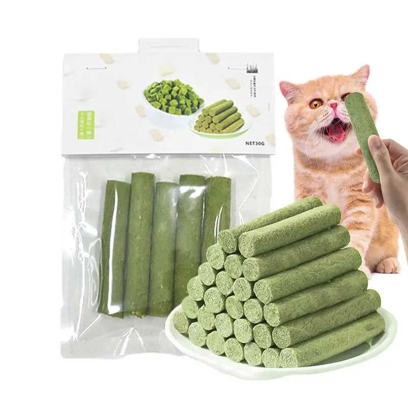 5Pcs Cat Grass Sticks Pet Edible Snacks Teeth Grinding Stick Cat Mild Cleaning Teething Sticks Hairball Removal Teeth Cleaning