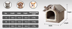 Cat Bed Dog House Gray Soft Plush Detachable Semi Enclosed Foldable Warm Cat Villa Pet Nest Four Season Universal Pet Supplies