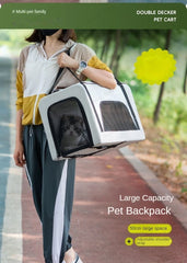 Multifunctional double-layer pet cart Lightweight and foldable pet outdoor travel stroller Ventilated and breathable dog cart