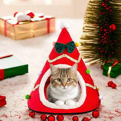 Christmas Cozy Cat House Pet for Small Dogs Puppy Mat Kitten Cave Winter Warm Soft Comfortable Basket Deep Sleep