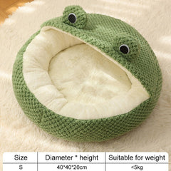 New Pet Nest Winter Warm Dog Den Cat Villa Plush Pets Mattress Small Frog Shape Semi Enclosed Kitten Puppy House Pet Supplies