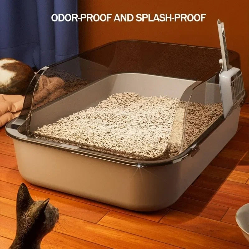 Cat Litter Box Semi Enclosed Design Large Capacity Splashproof Cover Easy Clean Non Stick Cat Toilet with Litter Scoop for Cats
