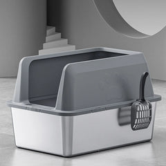 Stainless Steel Enclosed Litter Box Spacious Easy Access Removable Sturdy High Sides Stainless Steel Litter Box for Large Cats