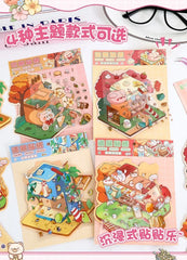 Cute Cartoon Animal Little House 3D Landscape Sticker Children's Fun PET Decompression DIY Games Kawaii Miniature World Decals