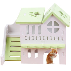 Hamster House Toy Pet Small Animal Hideout Hamster Wooden House 2 Layers With Ladder Design Wooden Hut Play Toys