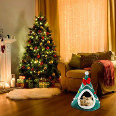Christmas Cozy Cat House Pet for Small Dogs Puppy Mat Kitten Cave Winter Warm Soft Comfortable Basket Deep Sleep
