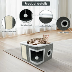 Cat House for Indoor Large Foldable Cat Bed Cave with Ball and Scratch Pad Cozy Kitty Hideaway for Kitten Small Pet Cat Houses