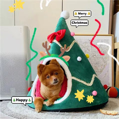 Christmas Cozy Cat House Pet for Small Dogs Puppy Mat Kitten Cave Winter Warm Soft Comfortable Basket Deep Sleep