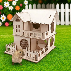 Wooden Hamster House Thickened Durable Natural Wood Pet House For Small Animals Diy Decor Stickers Chew Villa Mouse Hut Summer
