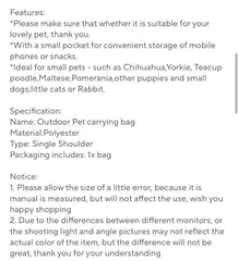 Pet Backpack Outdoor Travel Portable Cat and Dog Strap Bag Cotton Comfortable Handbag Pet Carrying Supplies