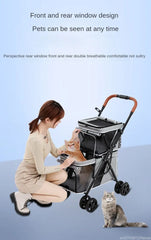 New Pet Stroller Double Layer Suitable for Two Pet Cats Dogs Foldable Cart Breathable Dog Stroller Pet Trolley carry on case