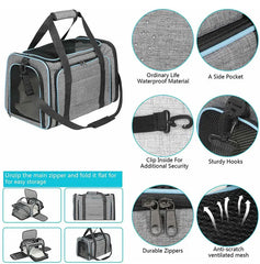 Pet Carriers Bag Portable Breathable Foldable Bag Cat Dog Carrier Bags Outgoing Outdoor Travel Pets Cats Handbag Safety Zippers