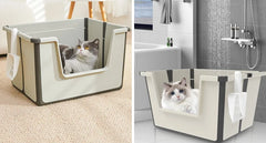 Tall Open Top Cat Litter Box with High Sides and Scoop Portable and Foldable Large Size for Multiple Cats or Big Cat Home Use