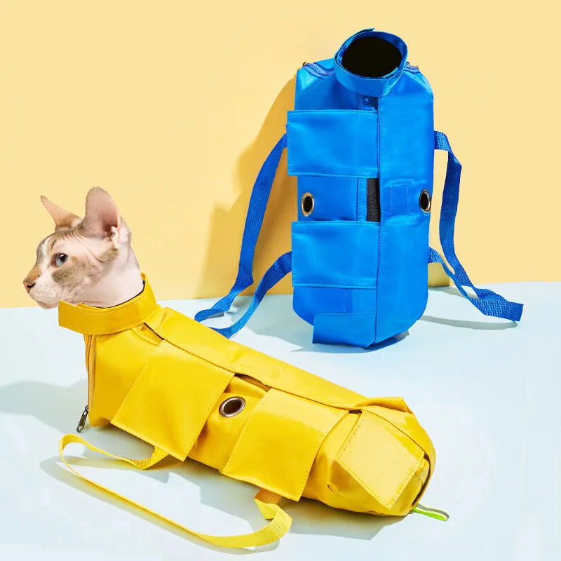 Portable and foldable pet carrying bag for cats, anti-scratch and bite, fixed cat bag for vaccination.