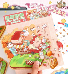 Cute Cartoon Animal Little House 3D Landscape Sticker Children's Fun PET Decompression DIY Games Kawaii Miniature World Decals